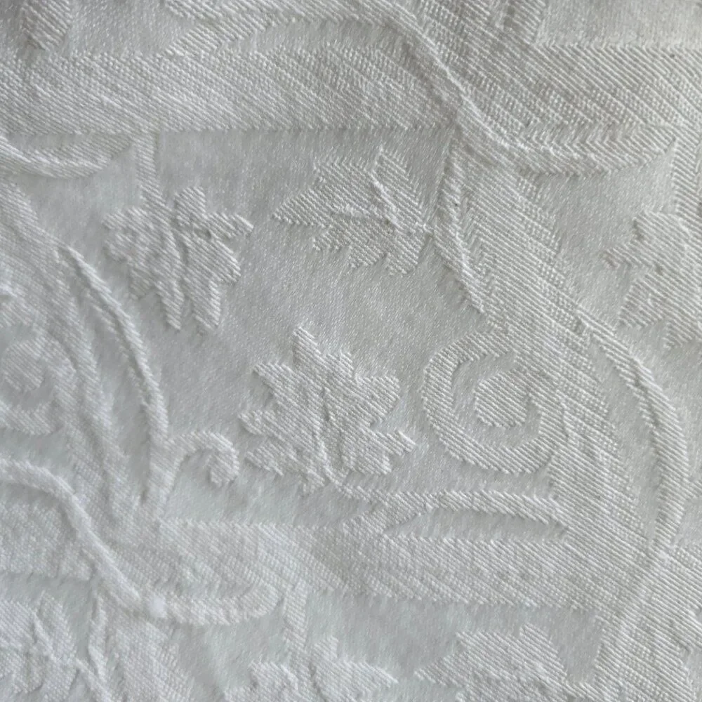 Vintage Handmade Tablecloth Textured Fabric Beige Rounded Oblong 89” x 68”